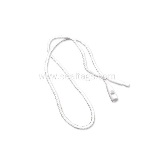 Plastic merchandise string tags with polyester cord